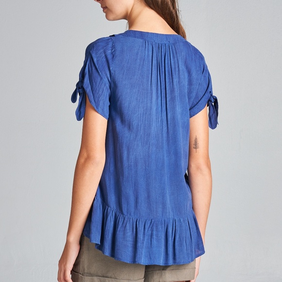 Navy Ruffle Button-Front Top - Picture 4 of 6